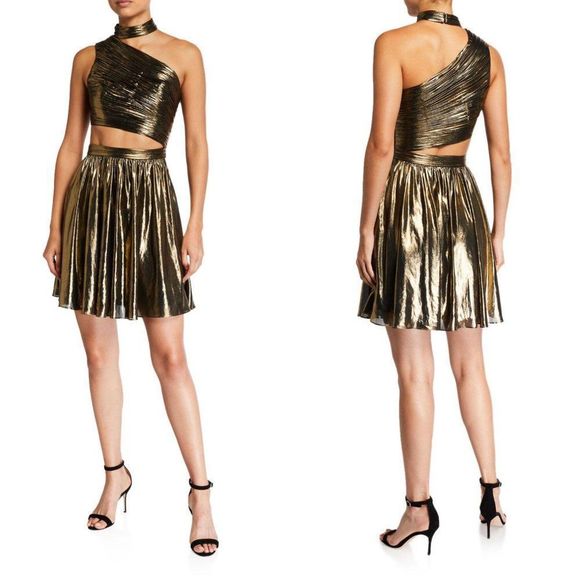 Theia Gold Metallic One-Shoulder Dress - Picture 2 of 8